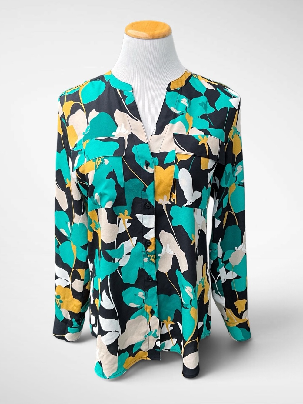 Calvin Klein Multicolor Floral V-Neck Blouse Long Sleeves